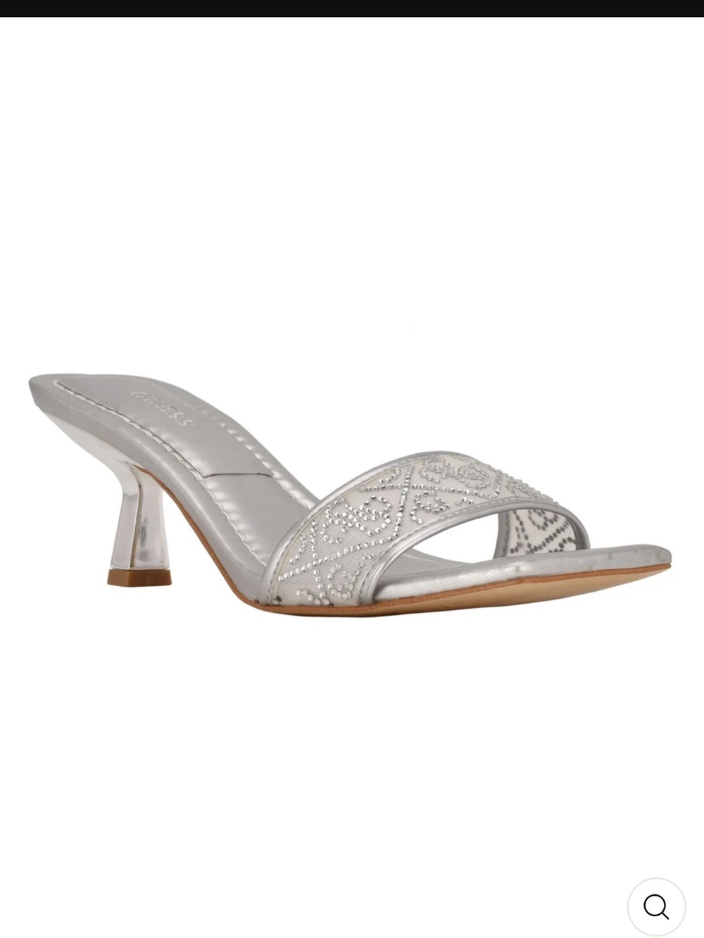Guess Women’s Silver Patterned Embellished Betianey Square Toe Sculpted Heel